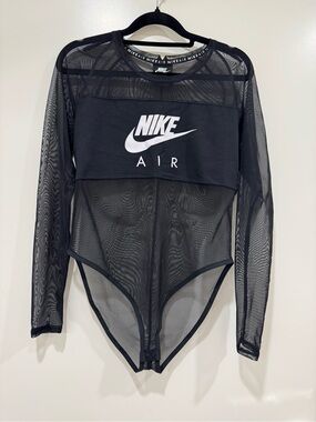 Nike Black Mesh Long Sleeve Logo Bodysuit